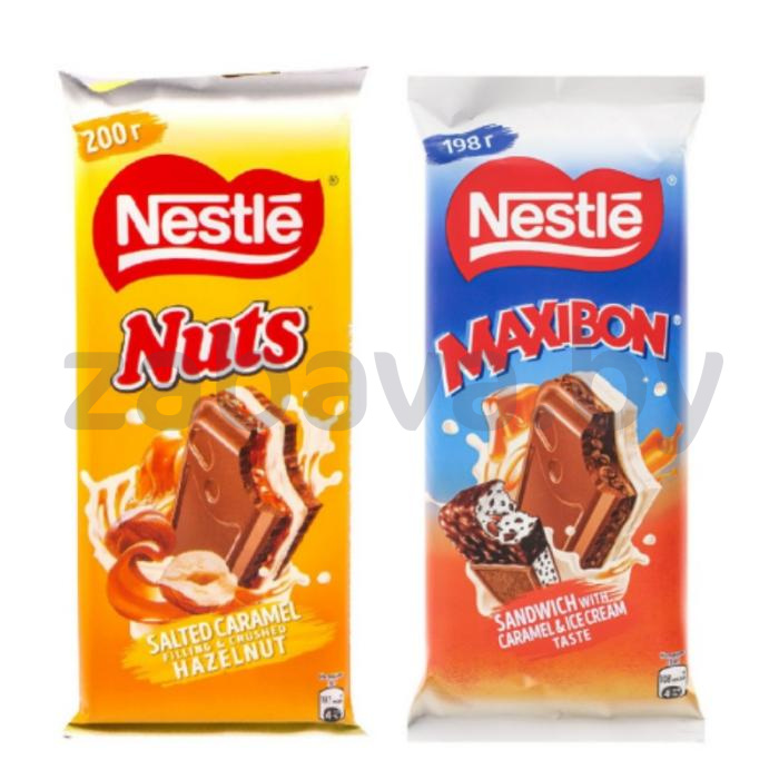 Шоколад молочный Nestle Nuts/Maxibon, 200/198 г