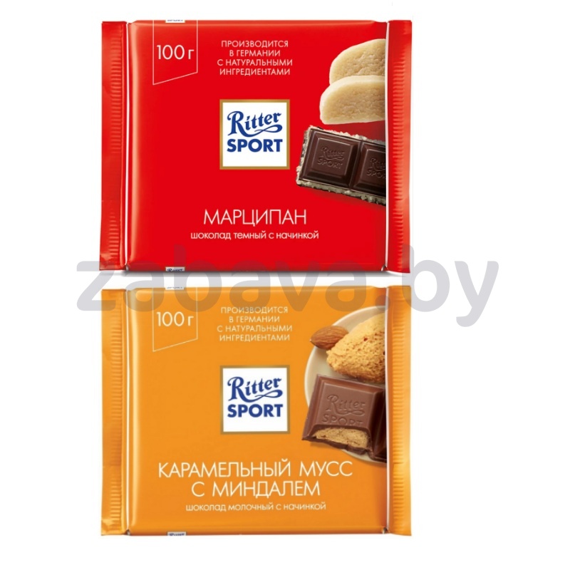Шоколад Ritter Sport, марципан или карамельный мусс, 100 г