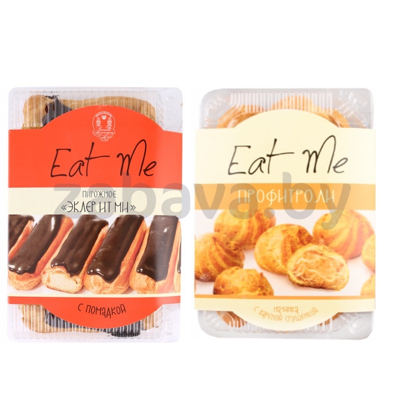 Пирожные Eat Me, эклер с шок. помадк. или профитроли с вар. сгущ., 225 г