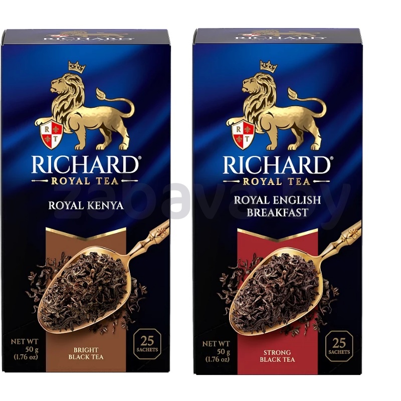 Чай Richard, черный, Royal English Breakfast или Royal Kenya, 25 пак.