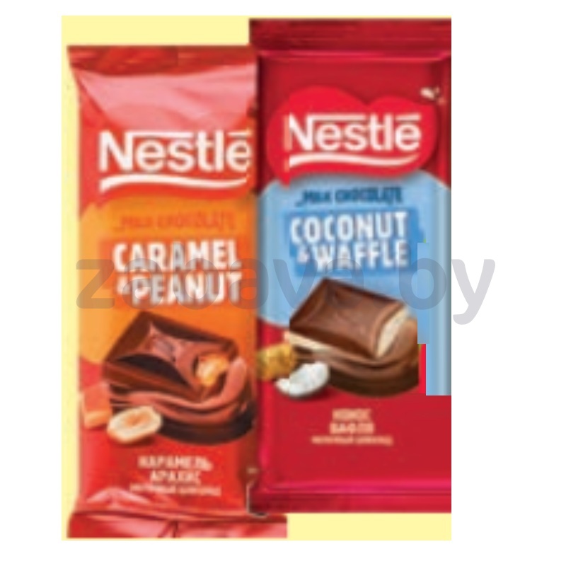 Шоколад молочн. Nestle, карамель и арахис или кокос и вафля, 75 г