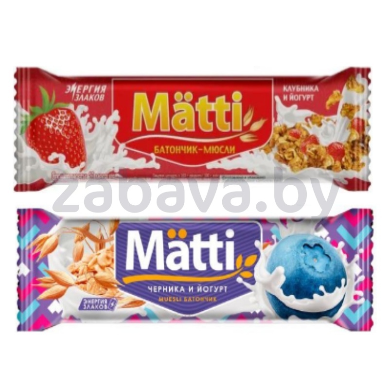 Батончик-мюсли Matti, клубничный или черничный йогурт, 24 г