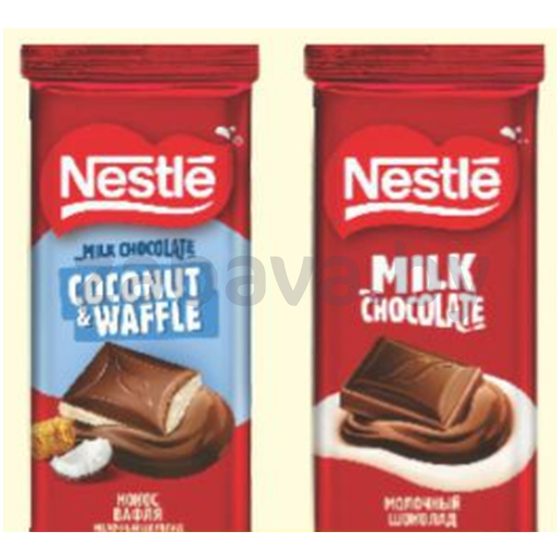 Шоколад Nestle, молочный с кокосом и вафлей или молочный, 75 г