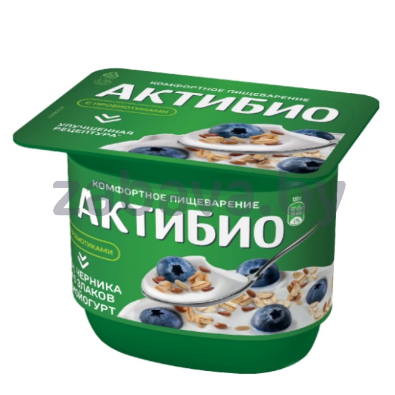 Биойогурт «АктиБио», 130 г, черника-злаки-лен