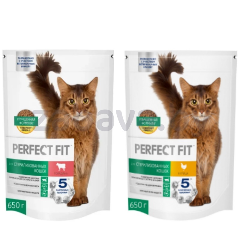 Корм для кошек сухой Perfect Fit, говядина/курица, 650 г