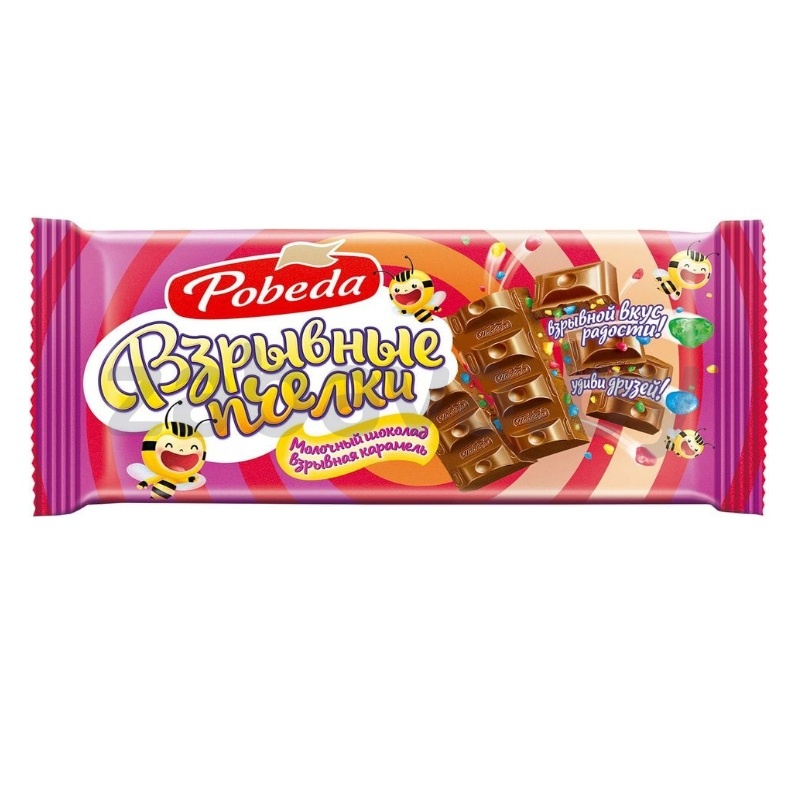 Шоколад молочный Pobeda «Взрывные пчелки», взрывн. карамель, 80 г