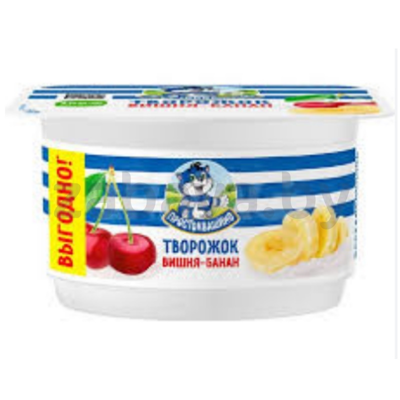 Продукт творожный «Простоквашино», вишня-банан, 3,6%, 110 г