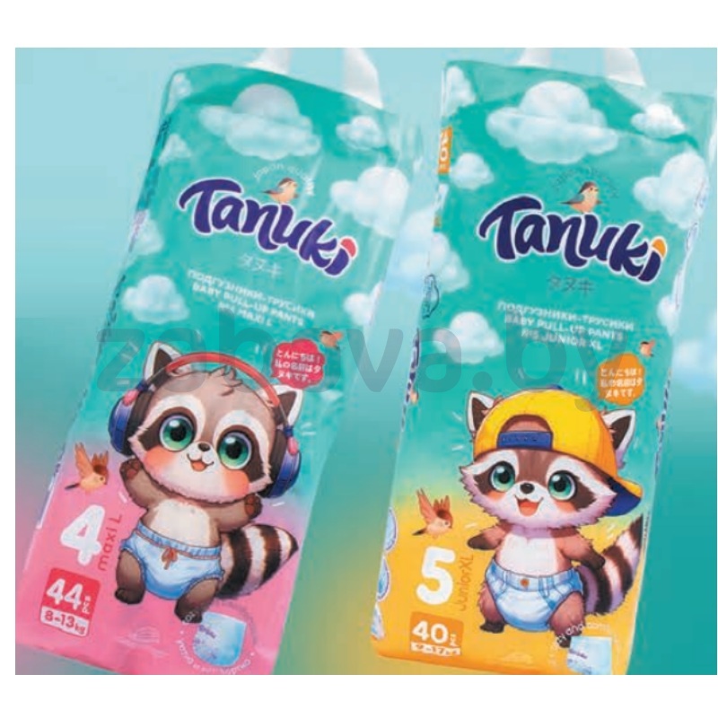 Подгузники-трусики Tanuki, 4 (8-13 кг) 44 шт. или 5 (9-17 кг) 40 шт.