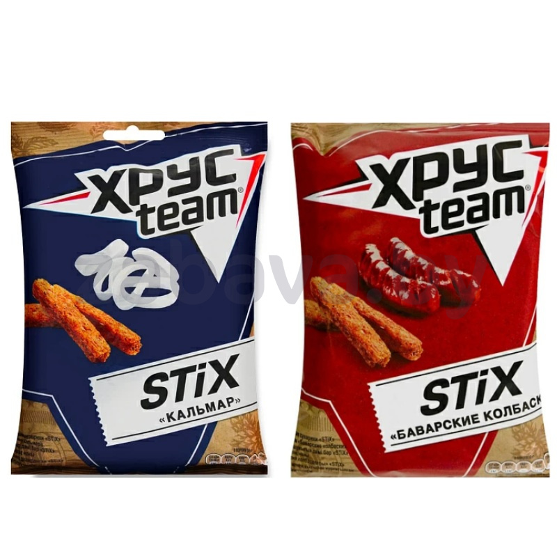 Сухарики «Хрусteam» Stix, кальмар/бавар. колбаски, 60 г