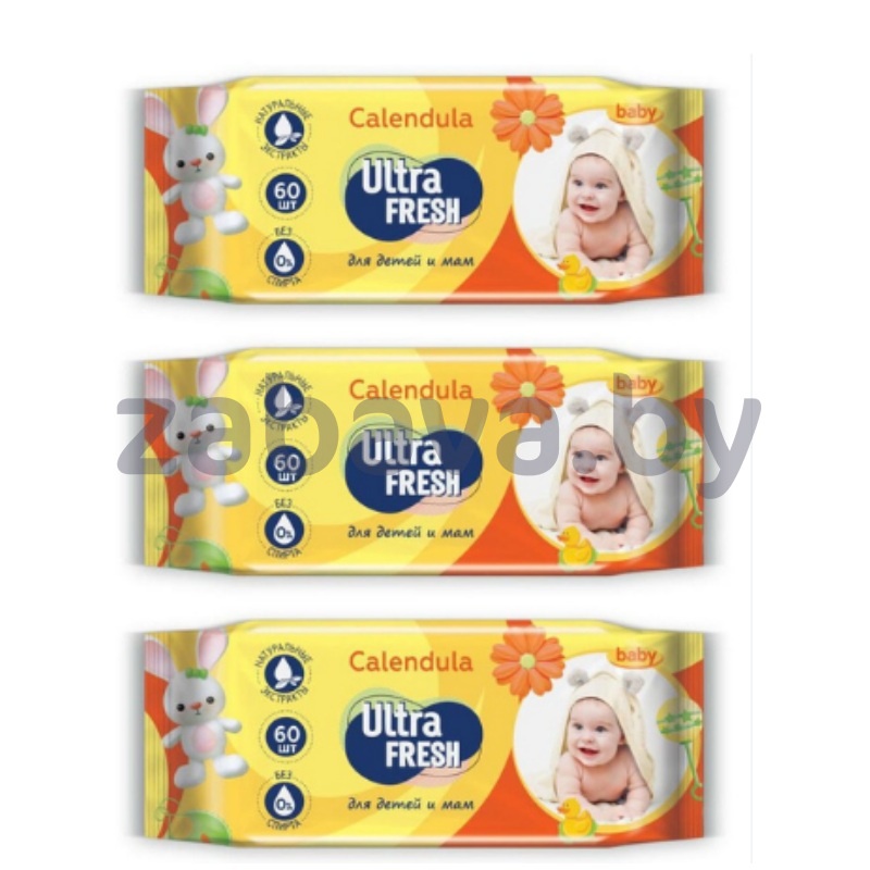 Салфетки влажные Ultra Fresh, Baby, детские с календулой, 60 шт., 1 шт.