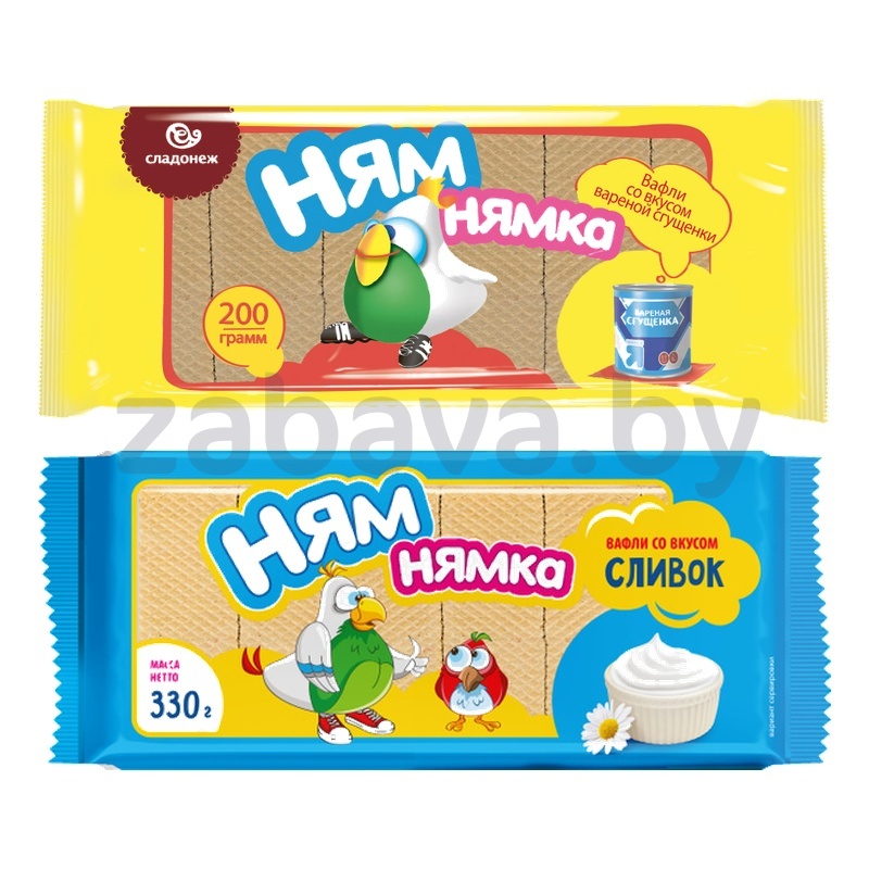 Вафли «Сладонеж», «Ням-нямка», сливки или вареная сгущенка, 200 г