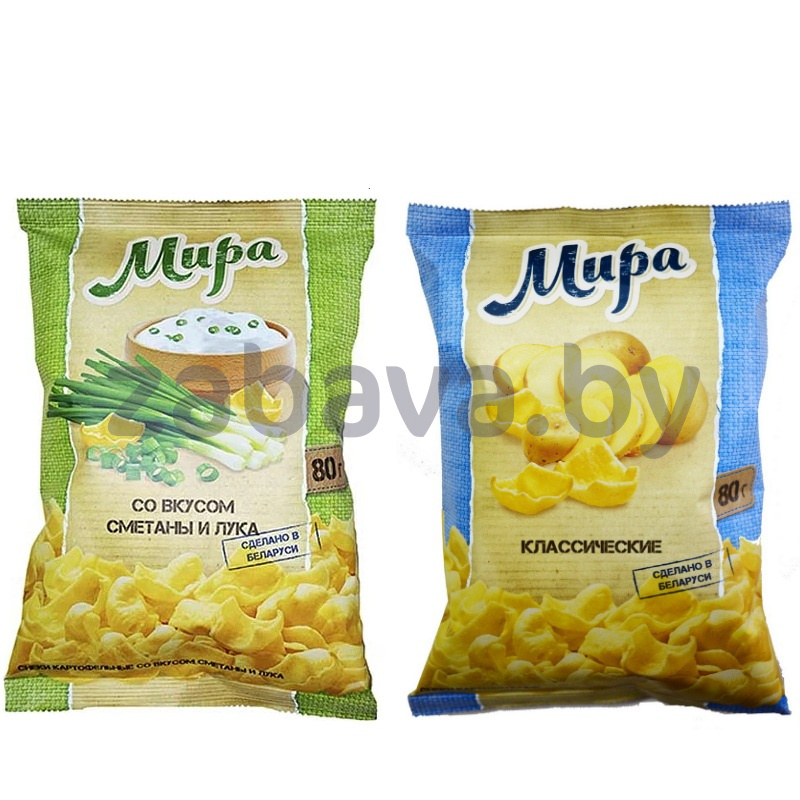 Снэки «Мира», 80 г, классич./сметана-лук