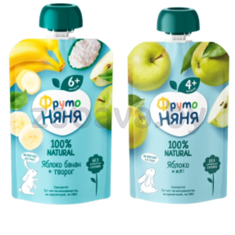 Пюре «Фруто Няня», яблоко или яблоко-банан-творог, 90 г