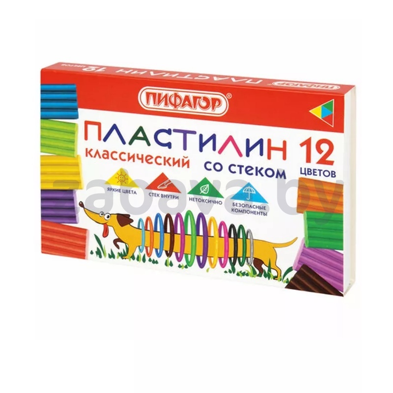 Пластилин «Пифагор» «Весёлая Такса», 12 цветов, 180 г