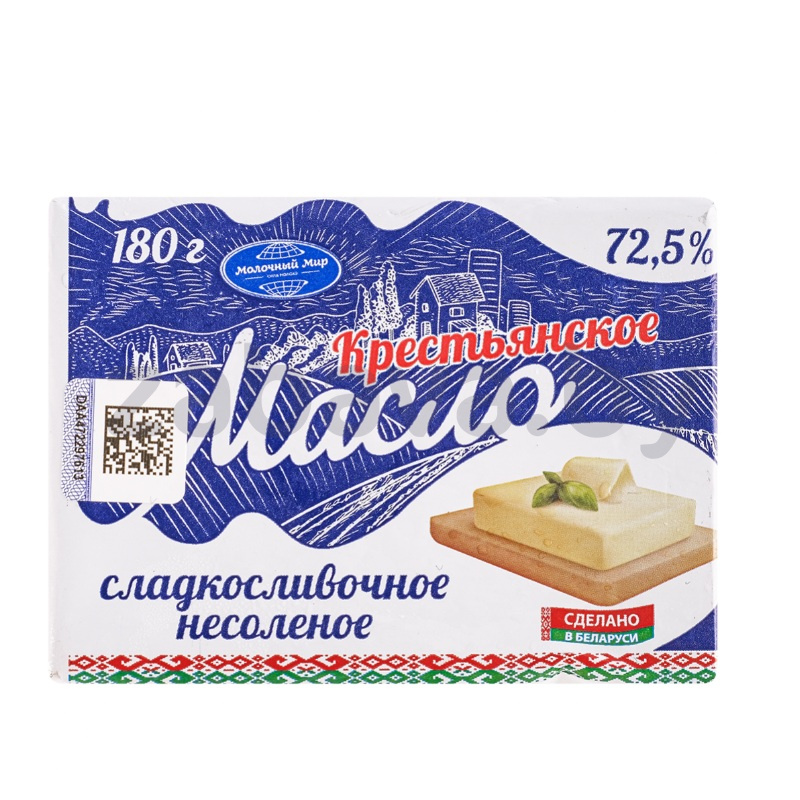 Масло сливочное «Молочный мир» «Крестьянское», 72,5%, 180 г