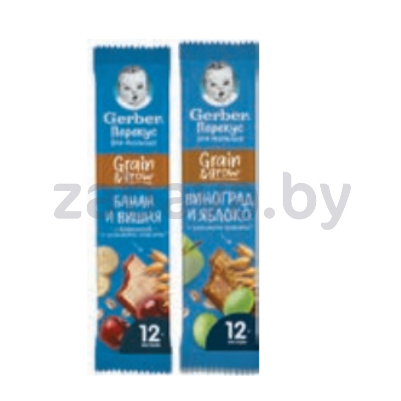 Батончик злаковый Gerber, яблоко-виноград или банан-вишня, 25 г
