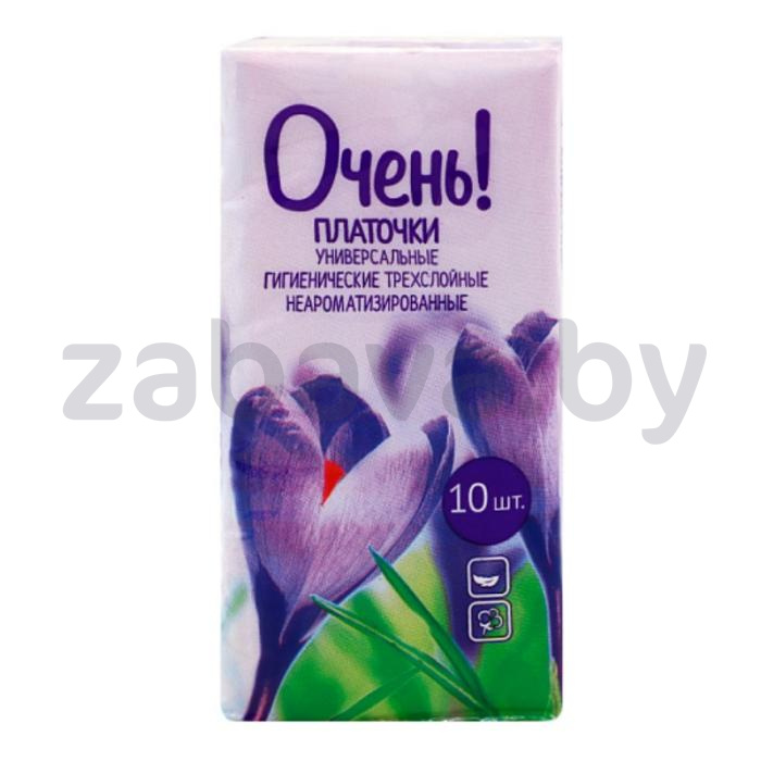 Платочки универс. «Очень!», 3-сл., 20×20 см, 10 шт.