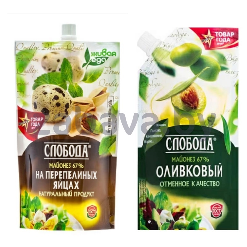 Майонез «Слобода», оливковый или на перепел. яйцах, 67%, 375 мл/400 г