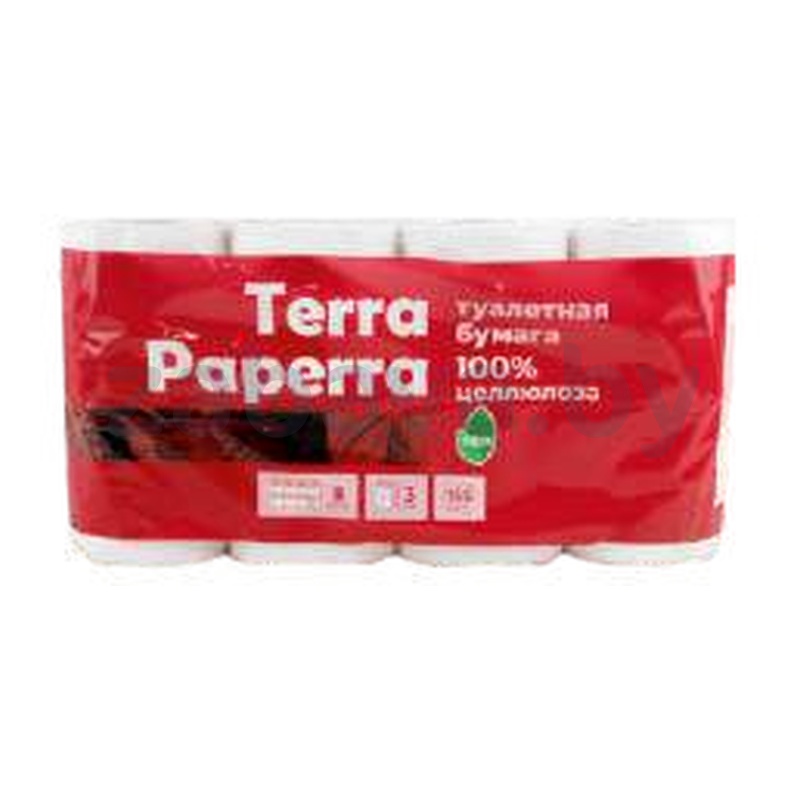 Туалетная бумага Terra Paperra, 3 слоя, 8 рулонов