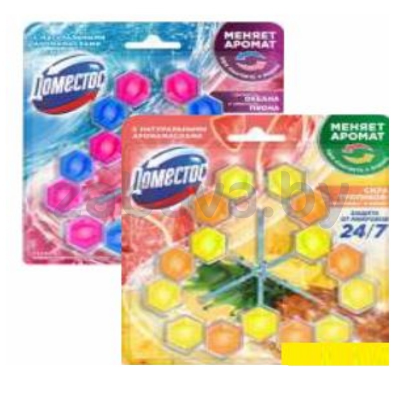 Блок для очищ. унитаза Domestos, Power 5 Трио, свеж. цитруса или цветочн., 150 г