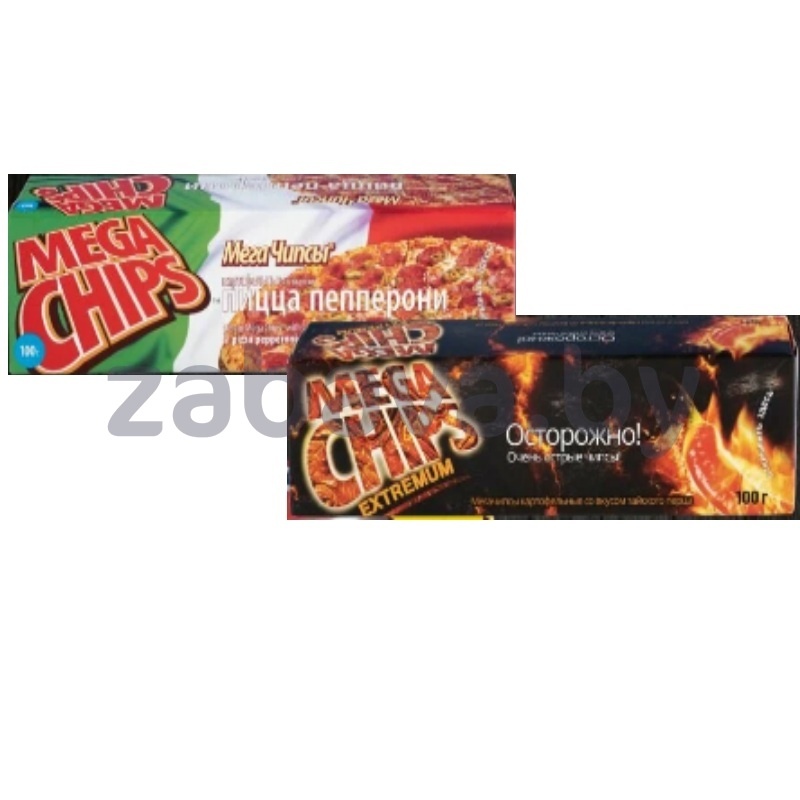 Чипсы картоф. Mega Chips, 100 г, тайский перец или пицца пепперони