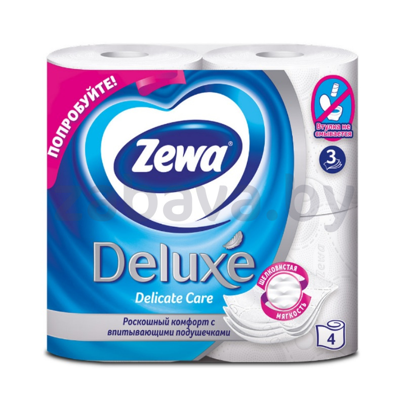 Бумага туалетная Zewa Deluxe, белая, 3 слоя, 4 рулона