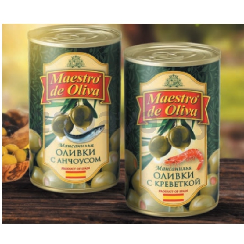 Маслины Maestro de Oliva, фарш. креветкой/анчоусом, 280 мл