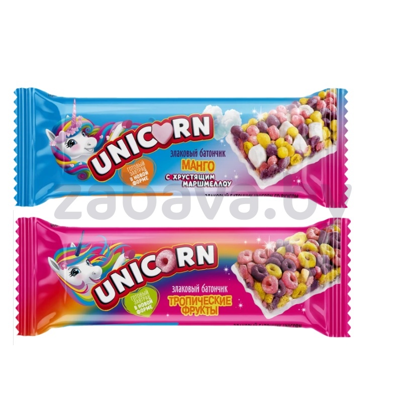 Батончик злаков. Unicorn, манго с маршмелл. или тропич. фрукты, 22 г