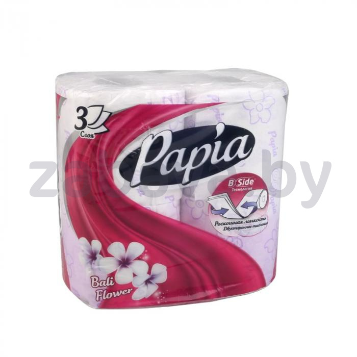 Бумага туалетная Papia Bali Flower B-side, 3 слоя, 4 рулона