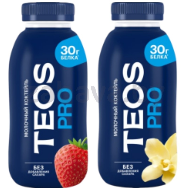 Коктейль молочный Teos Pro, обезжир., клубника или ваниль, 330 г