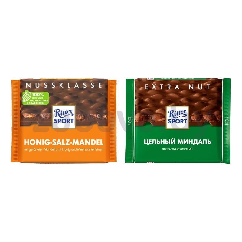 Шоколад молочн. Ritter Sport, миндаль-мед или миндаль, Германия, 100 г