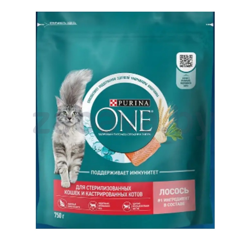 Корм Purina One с высок. содерж. лосося и пшеницей, 750 г
