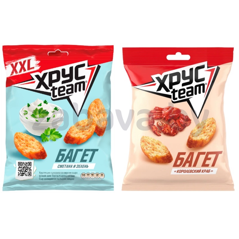 Сухарики «Хрусteam», багет, 100 г, корол. краб или сметана- зелень