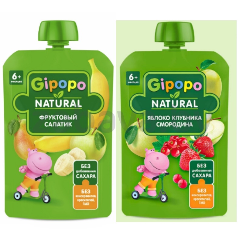Пюре Gipopo, фруктов. салатик или яблоко-клюква и красн. смород., 90 г