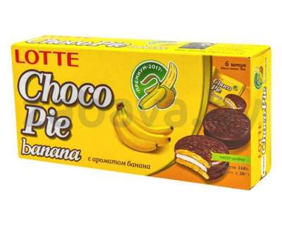 Печенье Lotte Choco Pie Banana, банан, глазированное, 168 г