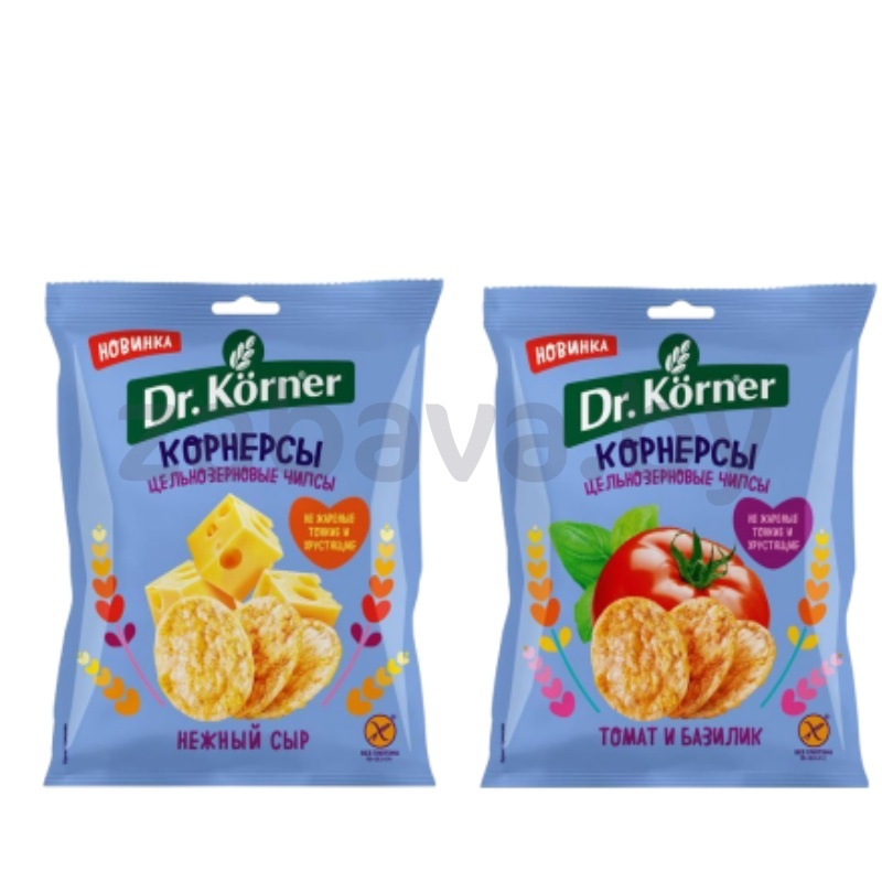 Чипсы Dr. Korner кукурузно-рисов., нежный сыр или томат и базилик, 50 г