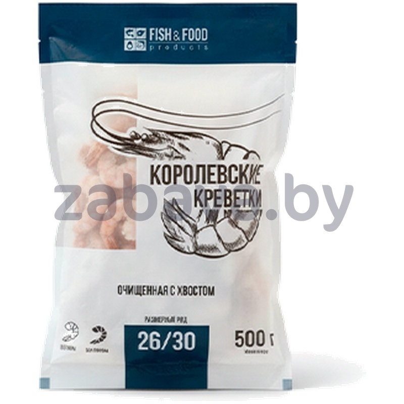 Креветка Fish&Food, 26/30, с/м, очищенная с хвостом, 500 г