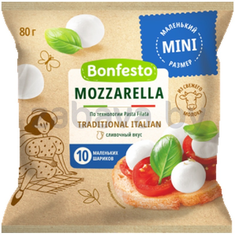 Сыр Bonfesto, моцарелла, 10 шар., 45%, 80 г