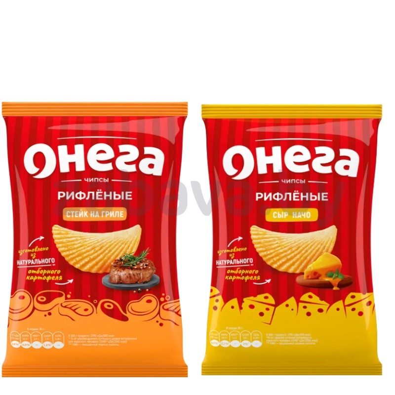 Чипсы рифл. «Онега», стейк на гриле или сыр начо, 67 г