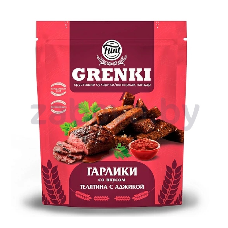 Гренки Flint «Grenki Гарлики», ржаные, телятина с аджикой, 90 г