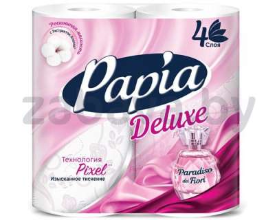 Бумага туалетная Papia Deluxe Paradiso Fiori, белая, 4 слоя, 4 шт.