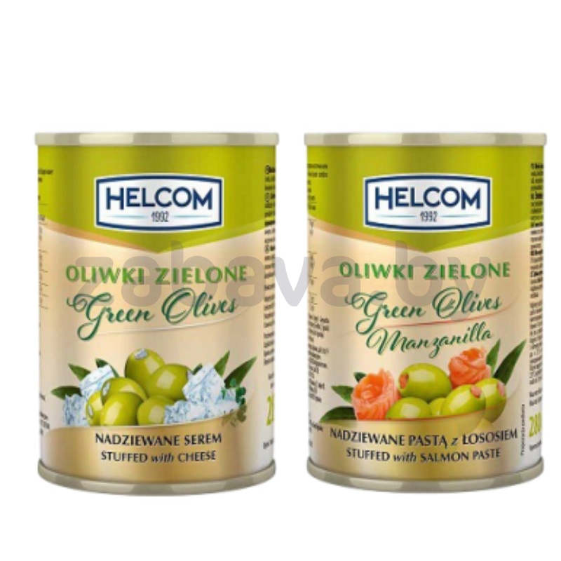 Оливки Helcom, фаршир. сыром/лососем, 300 мл