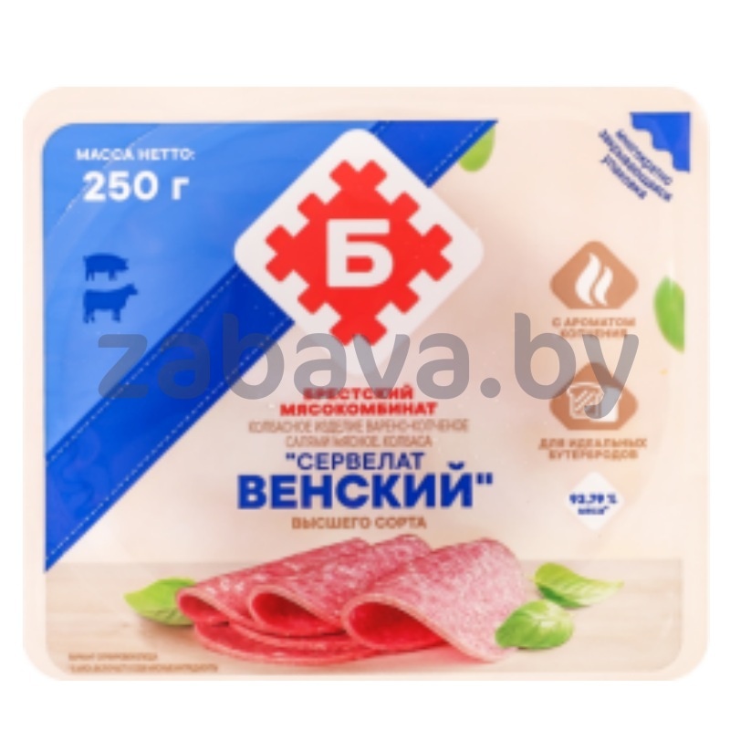 Колбаса салями «Сервелат венский», в/с, 250 г, «Брестский» МК