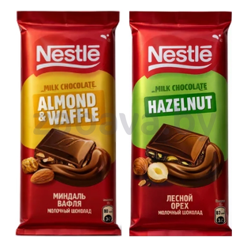 Шоколад молочный Nestle, миндаль-вафля или лесной орех, 75 г
