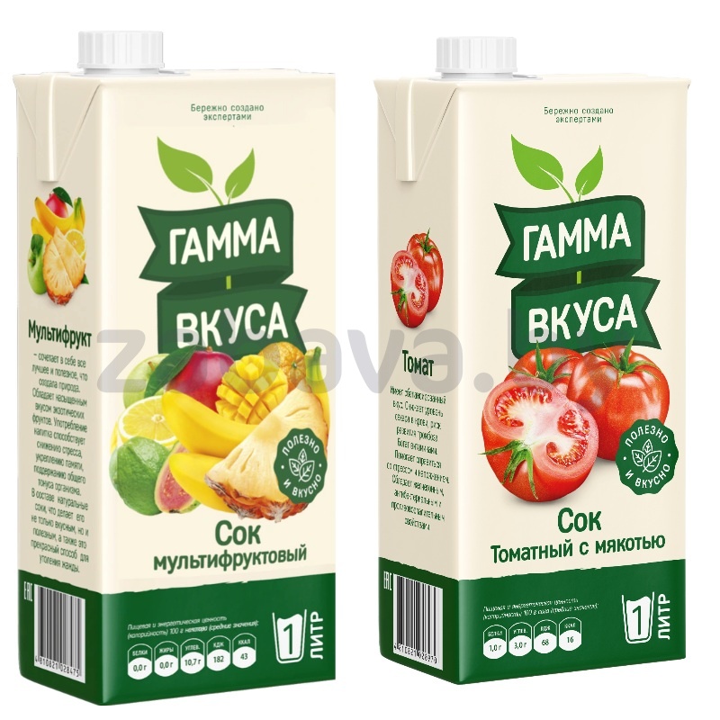 Сок «Гамма вкуса» мультифруктов. или томатн., 1 л