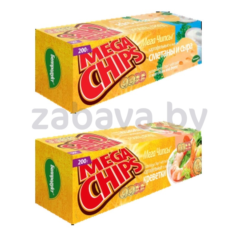Чипсы Mega Chips, сметана-сыр или креветка, 200 г