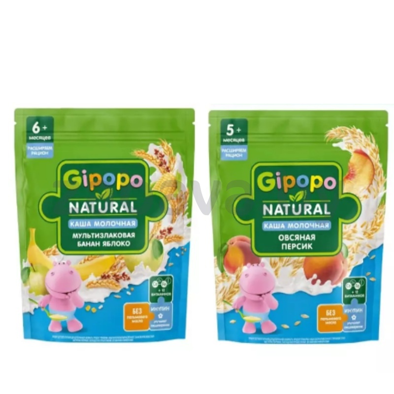 Каша молочн. Gipopo, мультизлак. банан-яблоко или овсян. с персик., 200 г