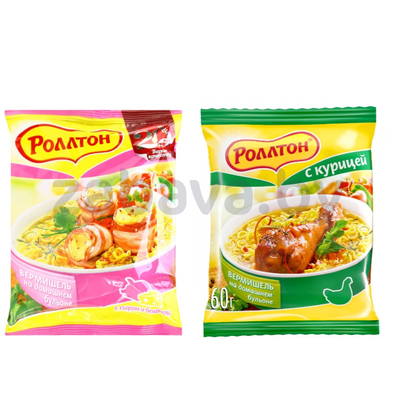 Вермишель «Роллтон» б/п, сыр и бекон или курица, 60 г