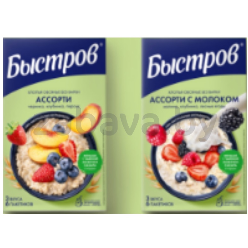 Каша «Быстров» овсян., ассорти, с молоком или клубника-персик-черника, 240 г