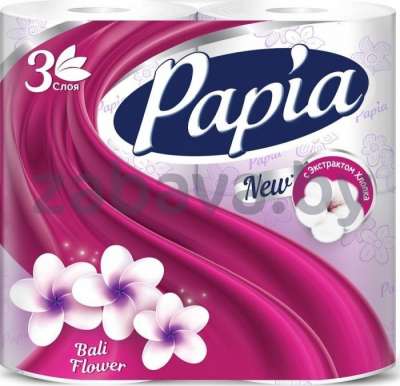Бумага туалетная Papia Bali Flower «Роскошная мягкость», 3 слоя, 4 рулона